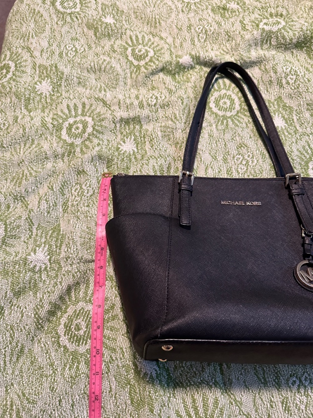 Michael Kors Black Saffiano Leather Tote with Logo Charm - Picture 10 of 10